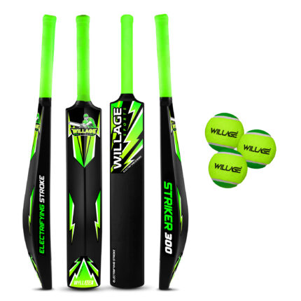 Plastic bat with Tennis Ball (Striker300 Green + 3 Balls) - WillAge